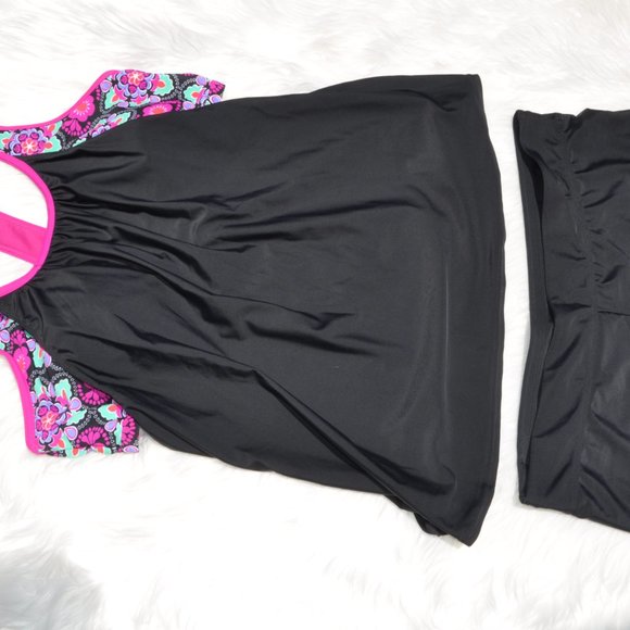 Women's 2 Piece Tankini Swimsuit Printed Strappy Racerback Push up with Shorts - Picture 3 of 5